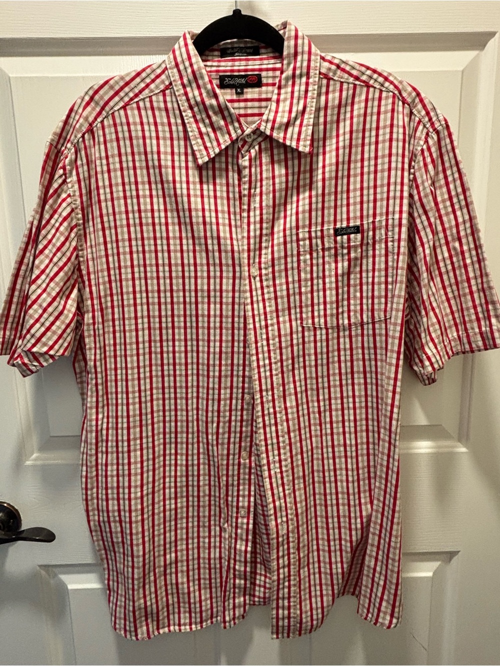 Ecko Unlimited Red & White Plaid Short-Sleeve Button Down